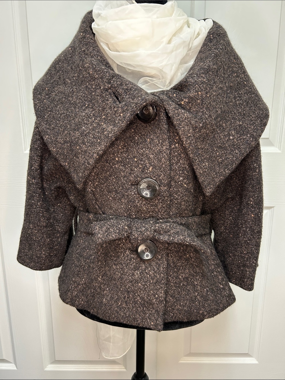 Stunning Vintage Brown Tweed Belted Cashmere Coat made in Italy